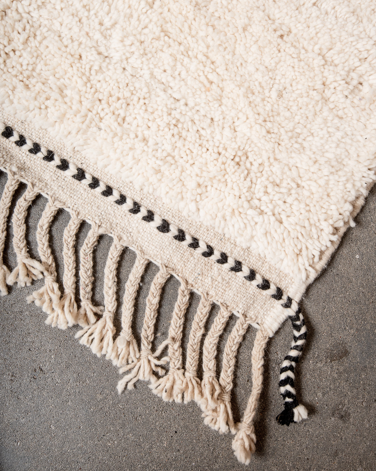 Modern, designer, handcrafted Berber rug from Morocco. Beniourain carpet with beautiful colours and patterns and fluffy wool texture.